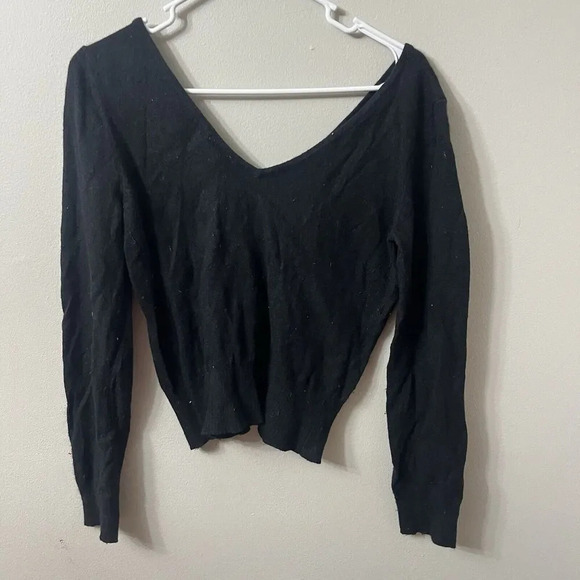 Vtg Y2K Old Navy Sweater Perfect Fit Womens Black Pullover M V Neck Long Sleeve - Picture 4 of 4